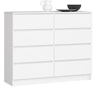Cómoda akord k120 blanco 120 cm 8 cajones frente en color blanco 120x40x99 cm