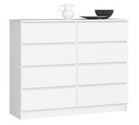 Cómoda akord k120 blanco 120 cm 8 cajones frente en color blanco 120x40x99 cm