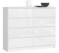 Cómoda AKORD K120 Blanco 120 cm 8 cajones frente en color Blanco Brillo 120x40x99 cm
