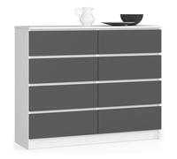Cómoda akord k120 blanco 120 cm 8 cajones frente en color grafito gris 120x40x99 cm