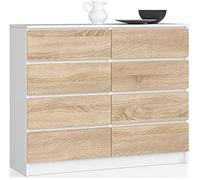 Cómoda AKORD K120 Blanco 120 cm 8 cajones frente en color Roble Sonoma 120x40x99 cm