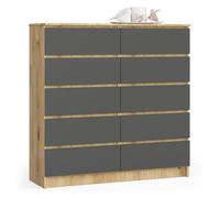 Cómoda akord k120 roble artisan 120 cm 8 cajones frente en color gris grafito 120x40x99 cm