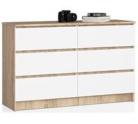 Cómoda akord k120 roble sonoma 120 cm 6 cajones frente en color blanco 120x40x77 cm