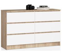 Cómoda akord k120 roble sonoma 120 cm 6 cajones frente en color blanco 120x40x77 cm