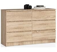 Cómoda akord k120 roble sonoma 120 cm 6 cajones frente en color roble sonoma 120x40x77 cm