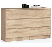 Cómoda akord k120 roble sonoma 120 cm 6 cajones frente en color roble sonoma 120x40x77 cm