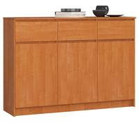Cómoda akord k140 aliso 138 cm 3 puertas 3 cajones frente en color aliso 6 estantes 138x40x99 cm