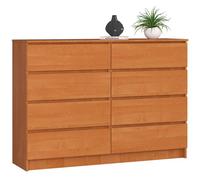 Cómoda akord k140 aliso 138 cm 8 cajones frente en color aliso 138x40x99 cm