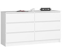 Cómoda akord k140 blanco 138 cm 6 cajones frente en color blanco 138x40x77 cm