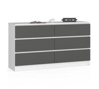 Cómoda akord k140 blanco 138 cm 6 cajones frente en color grafito gris 138x40x77 cm