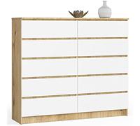 Cómoda AKORD K140 Roble Artisan 138 cm 10 cajones frente en color Blanco 138x40x121 cm