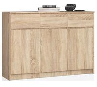 Cómoda akord k140 roble sonoma 138 cm 3 puertas 3 cajones frente en color roble sonoma 6 estantes 138x40x99 cm
