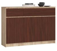 Cómoda akord k140 roble sonoma 138 cm 3 puertas 3 cajones frente en color wenge 6 estantes 138x40x99 cm