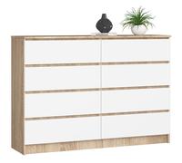 Cómoda akord k140 roble sonoma 138 cm 8 cajones frente en color blanco 138x40x99 cm