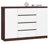 Cómoda akord k140 wenge 138 cm 2 puertas 4 cajones frente en color blanco 4 estantes 138x40x99 cm
