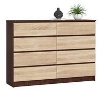 Cómoda akord k140 wenge 138 cm 8 cajones frente en color roble sonoma 138x40x99 cm