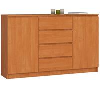 Cómoda akord k160 aliso 160 cm 2 puertas 4 cajones frente en color aliso 4 estantes 160x40x99 cm