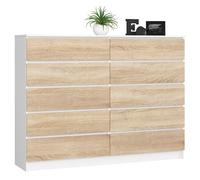 Cómoda akord k160 blanco 160 cm 10 cajones frente en color roble sonoma 160x40x121 cm