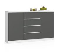 Cómoda akord k160 blanco 160 cm 2 puertas 4 cajones frente en color grafito gris 4 estantes 160x40x99 cm