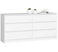 Cómoda akord k160 blanco 160 cm 6 cajones frente en color blanco 160x40x77 cm