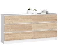 Cómoda AKORD K160 Blanco 160 cm 6 cajones frente en color Roble Sonoma 160x40x77 cm