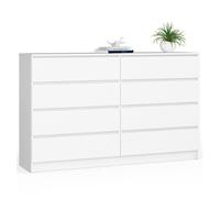 Cómoda akord k160 blanco 160 cm 8 cajones frente en color blanco 160x40x99 cm