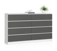 Cómoda akord k160 blanco 160 cm 8 cajones frente en color grafito gris 160x40x99 cm