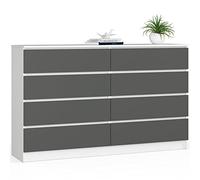 Cómoda akord k160 blanco 160 cm 8 cajones frente en color grafito gris 160x40x99 cm