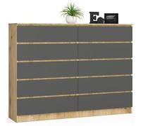Cómoda akord k160 roble artisan 160 cm 10 cajones frente en color grafito gris 160x40x121 cm