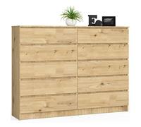 Cómoda akord k160 roble artisan 160 cm 10 cajones frente en color roble artisan 160x40x121 cm