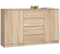 Cómoda akord k160 roble sonoma 160 cm 2 puertas 4 cajones frente en color roble sonoma 4 estantes 160x40x99 cm