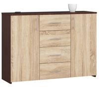 Cómoda akord k45 wenge 110 cm 2 puertas 4 cajones frente en color roble sonoma 4 estantes 110x35x80 cm
