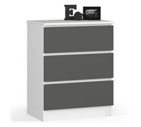 Cómoda akord k60 blanco 60 cm 3 cajones frente en color grafito gris 60x40x77 cm