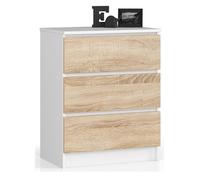 Cómoda akord k60 blanco 60 cm 3 cajones frente en color roble sonoma 60x40x77 cm