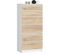 Cómoda AKORD K60 Blanco 60 cm 6 cajones frente en color Roble Sonoma 60x40x130 cm