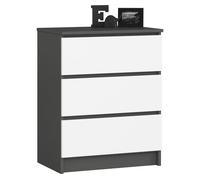 Cómoda akord k60 grafito gris 60 cm 3 cajones frente en color blanco 60x40x77 cm