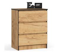 Cómoda akord k60 roble craft 60 cm 3 cajones frente en color roble craft 60x40x77 cm