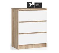 Cómoda akord k60 roble sonoma 60 cm 3 cajones frente en color blanco 60x40x77 cm