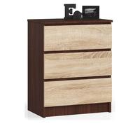 Cómoda akord k60 wenge 60 cm 3 cajones frente en color roble sonoma 60x40x77 cm