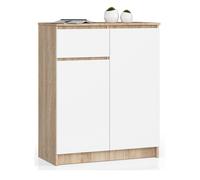 AKORD Cómoda K80 con 2 Puertas y 1 cajón | Mueble de Entrada para baño | Armario para Infantil | Mesita de Noche | Diseño Moderno | 80 x 99 x 40 cm, Peso 34 kg | Roble Sonoma & Blanco Frente