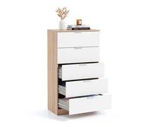 Cómoda de 5 cajones formato vertical en blanco mate y roble canadian 60x110 cm akari blanco artik (blanco mate) - roble canadian 60 x 110 x 40 cm