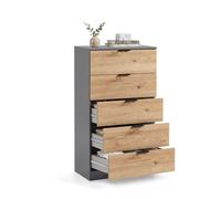 Cómoda alta de 5 cajones en gris grafito y alpine oak 60x110 cm akari
