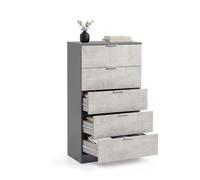Cómoda alta de 5 cajones en gris grafito y gris cemento 60x110 cm akari