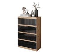 Cómoda alta Gabriel con 4 cajones – Roble Wotan / brillante, 92 cm, diseño moderno y práctico