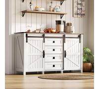 Cómoda - Aparador - Mueble de almacenamiento - Buffet - Cajonera - 137 cm de ancho - MDF blanco con puertas correderas y 4 cajones