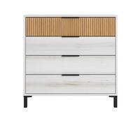 Cómoda arles 4 cajones blanco albo y roble rayado 80x80 cm