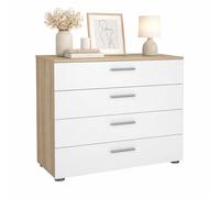 Cómoda, Cajonera Dormitorio Segre Oak,4 cajones,Roble patinado y Blanco Alto Brillo, 81 x 41 x 69 cm