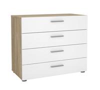 Cómoda, Cajonera Dormitorio Segre Oak,4 cajones,Roble patinado y Blanco Alto Brillo, 81 x 41 x 69 cm