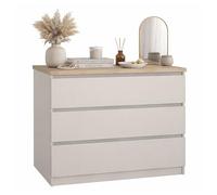 Cómoda, Cajonera Dormitorio SIL Cashmere con 3 Cajones, Color Cashmere y Jackson Hickory, 77 x 50 x 71 cm