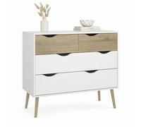 Cómoda, Cajonera para Dormitorio Tajo con 4 Cajones Color Blanco y Roble Patinado 99 x 39 x 82 cm